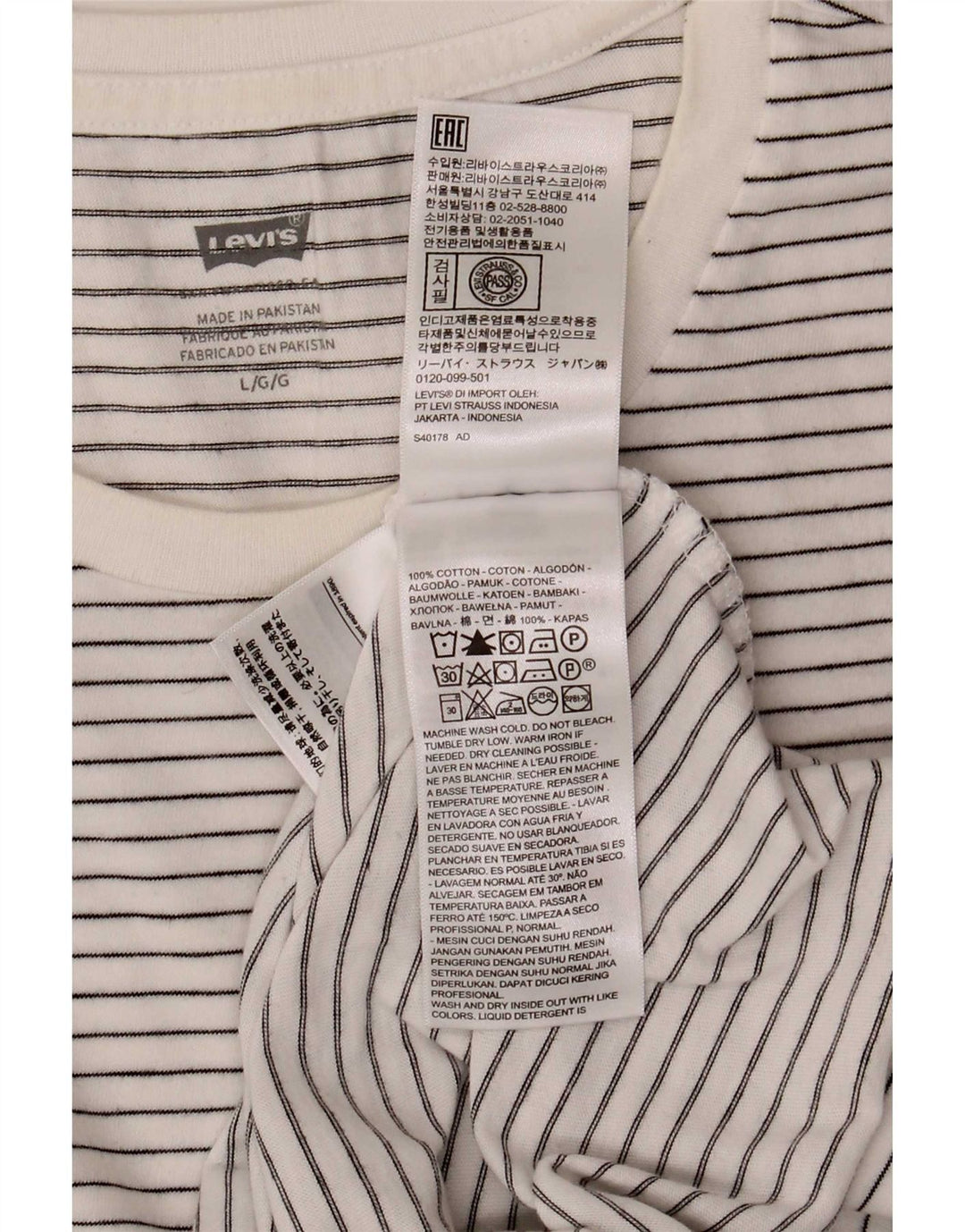 Camiseta masculina Levi's Top grande de algodão listrado branco
