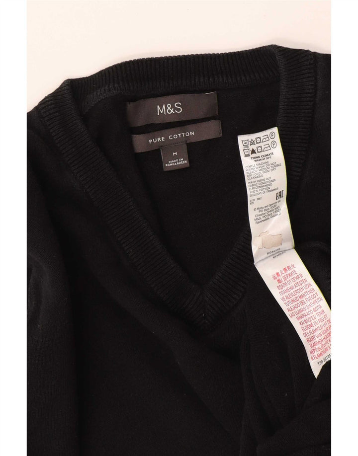 Suéter masculino Marks & Spencer com decote em V, algodão preto médio