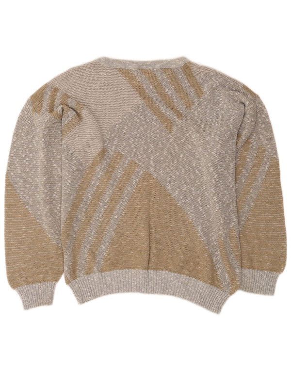 Suéter feminino vintage com gola canoa IT 50 XL bege colorblock algodão