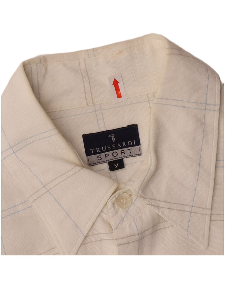 Camisa xadrez masculina Trussardi de algodão xadrez branco médio