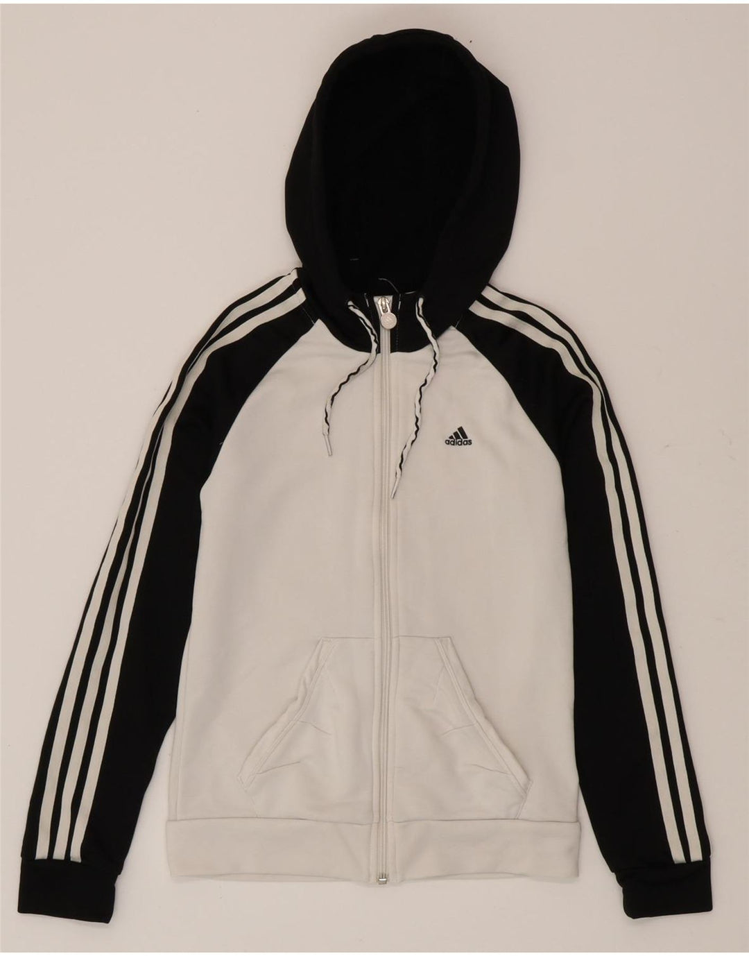 Suéter adidas feminino com capuz e zíper Reino Unido 8 pequeno bloco colorido branco poliéster