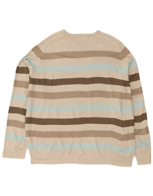 Suéter masculino Marks & Spencer com gola redonda 2XL acrílico listrado bege
