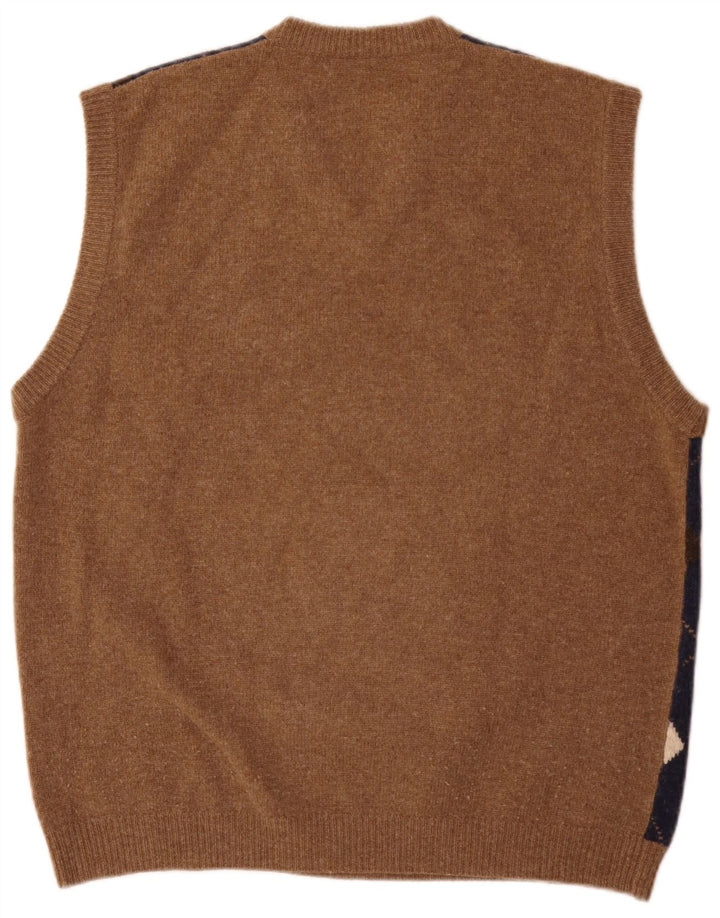 Aquascutum Colete Masculino Regata Médio Bege Argyle/Lã Diamante