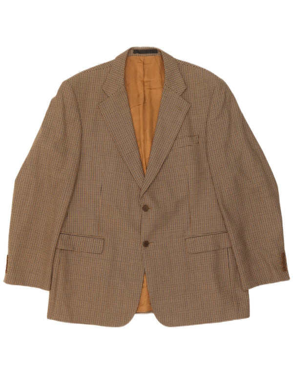 Marks & Spencer Mens Long 2 Button Blazer Jacket UK 44 XL Beige Houndstooth
