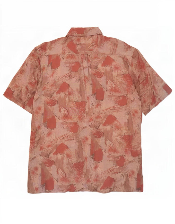 Camisa masculina vintage abstrata de manga curta média rosa viscose