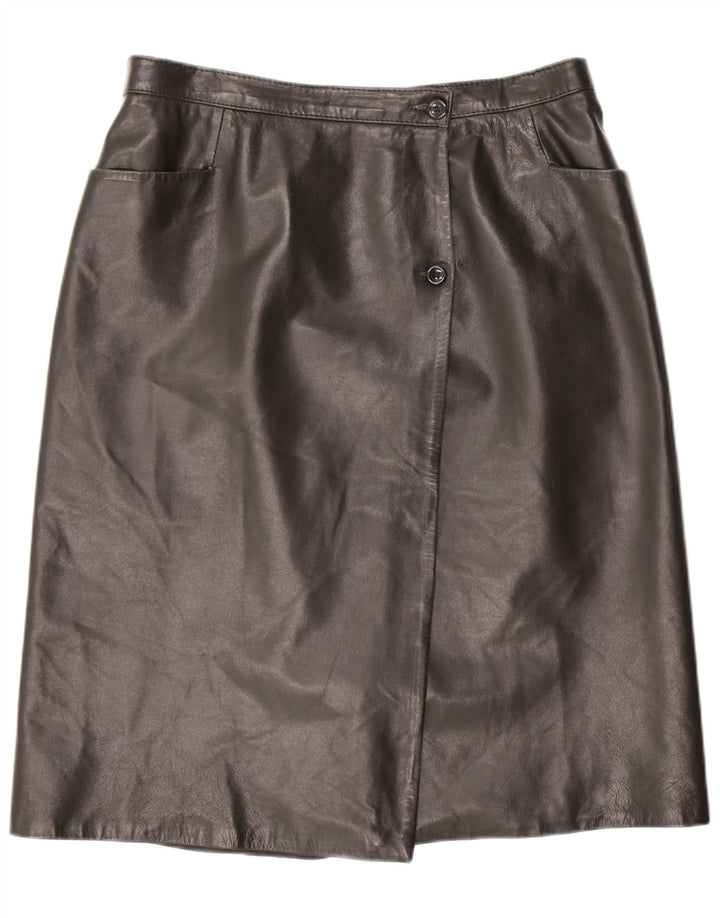 Saia de couro feminina vintage IT 46 grande W30 preta