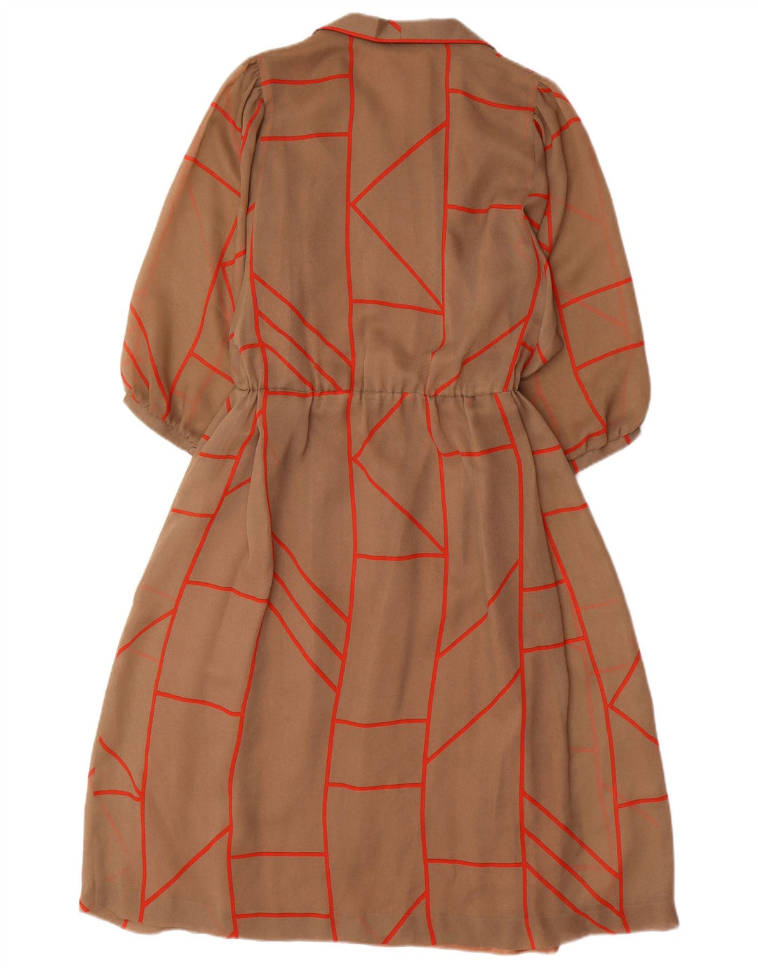 Vestido EXCLUSIVO feminino manga comprida linha A UE 40 marrom médio geométrico