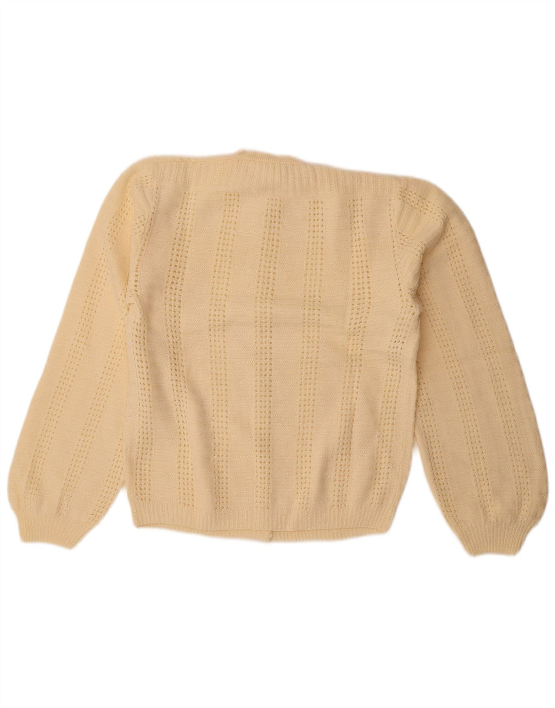 Suéter cardigã feminino vintage Reino Unido 14 grande branco