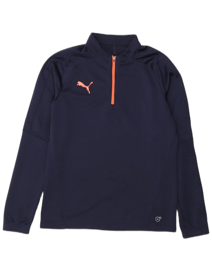 PUMA Mens Zip Neck Pullover Treino Top Médio Azul Marinho