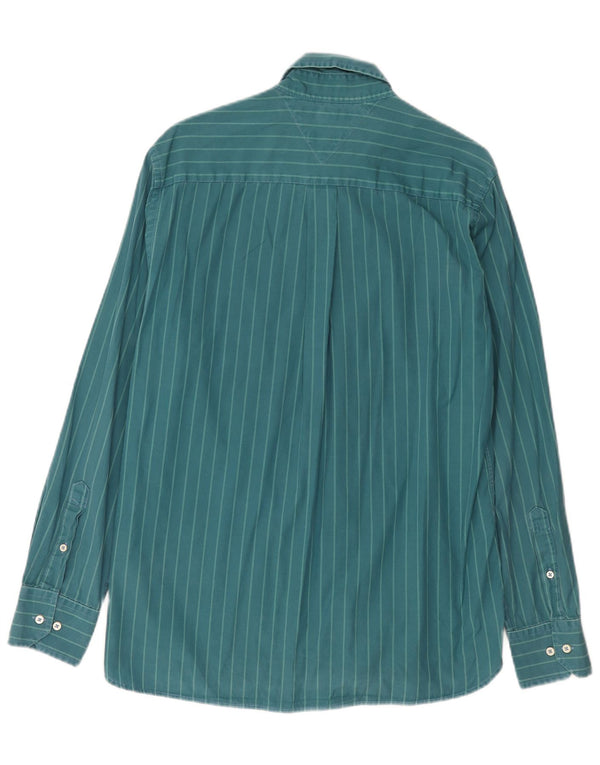 Camisa masculina Tommy Hilfiger Custom Fit tamanho 15 1/2 16 listrado verde médio