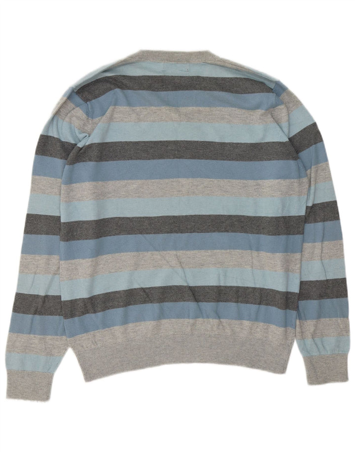 Suéter masculino Marks & Spencer Autograph com decote em V grande listrado cinza