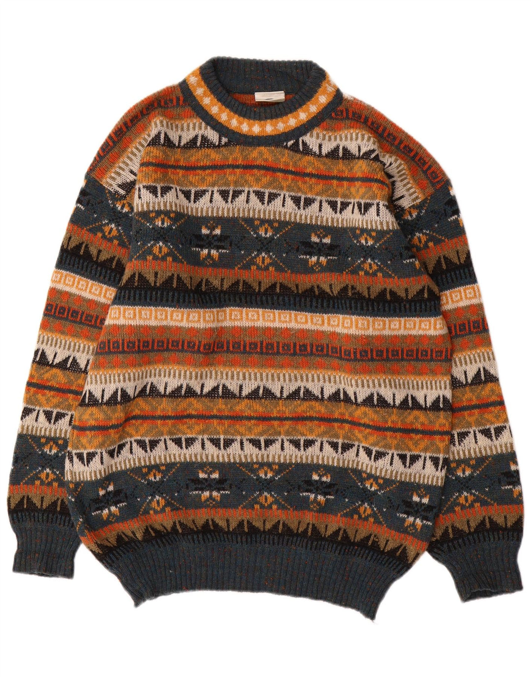 Suéter vintage masculino com gola tartaruga grande multicolorido Fair Isle