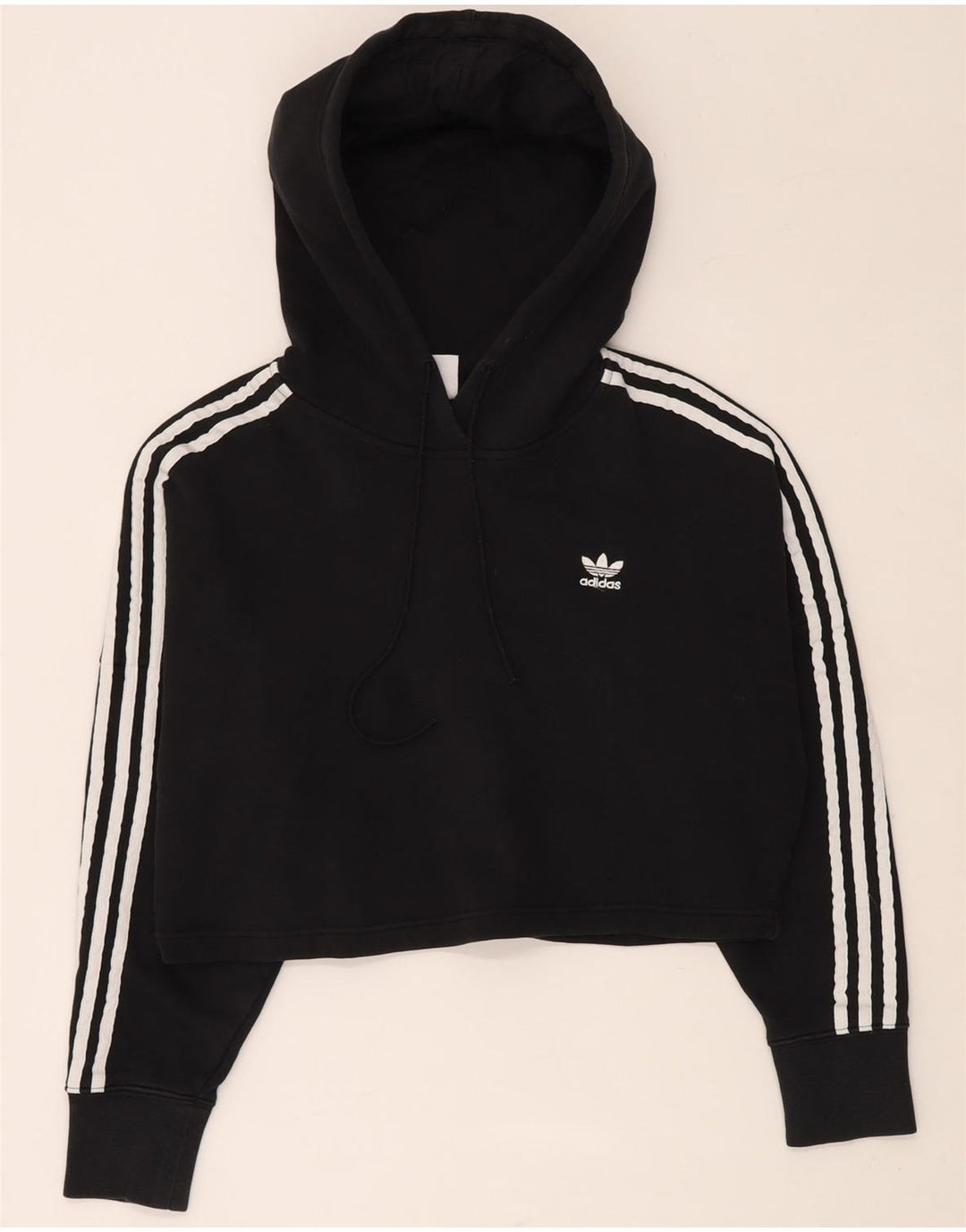 ADIDAS Womens Oversized Crop Hoodie Jumper UK 6 XS Preto Algodão