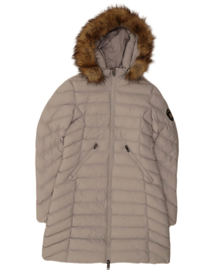 Casaco acolchoado com capuz feminino Superdry UK 10 poliéster cinza pequeno