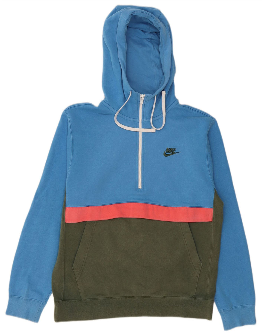 NIKE Mens Zip Neck Hoodie Jumper Pequeno Azul Colorblock Algodão