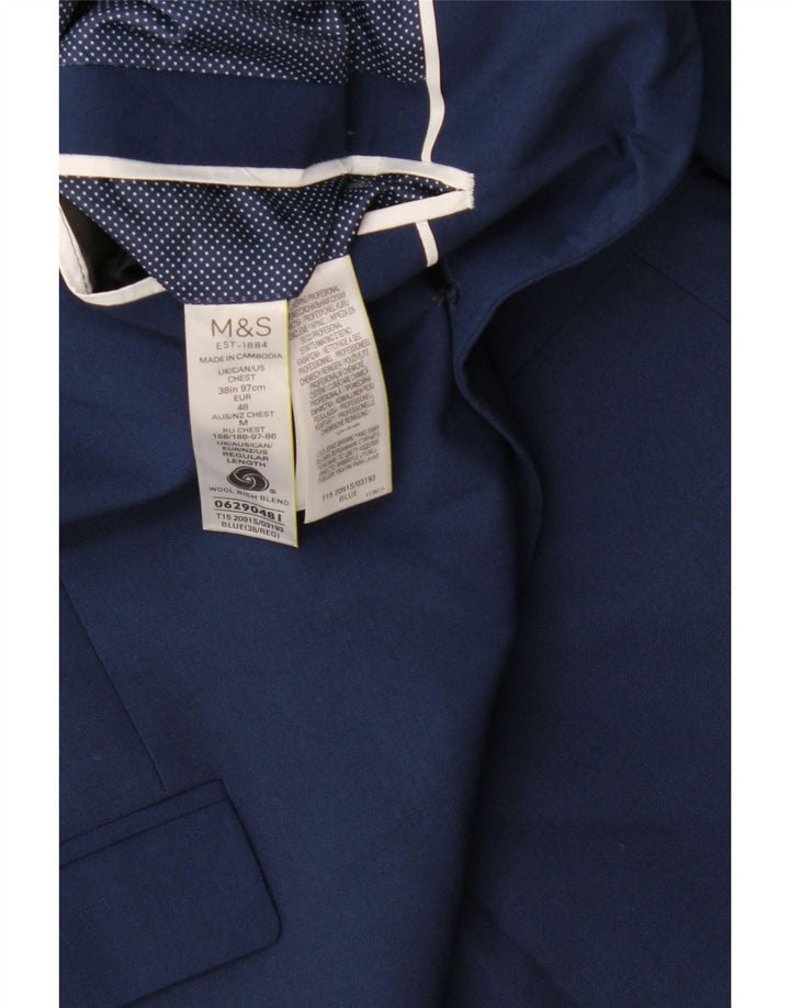 Jaqueta blazer masculina de 2 botões Marks & Spencer Reino Unido 38 lã azul médio
