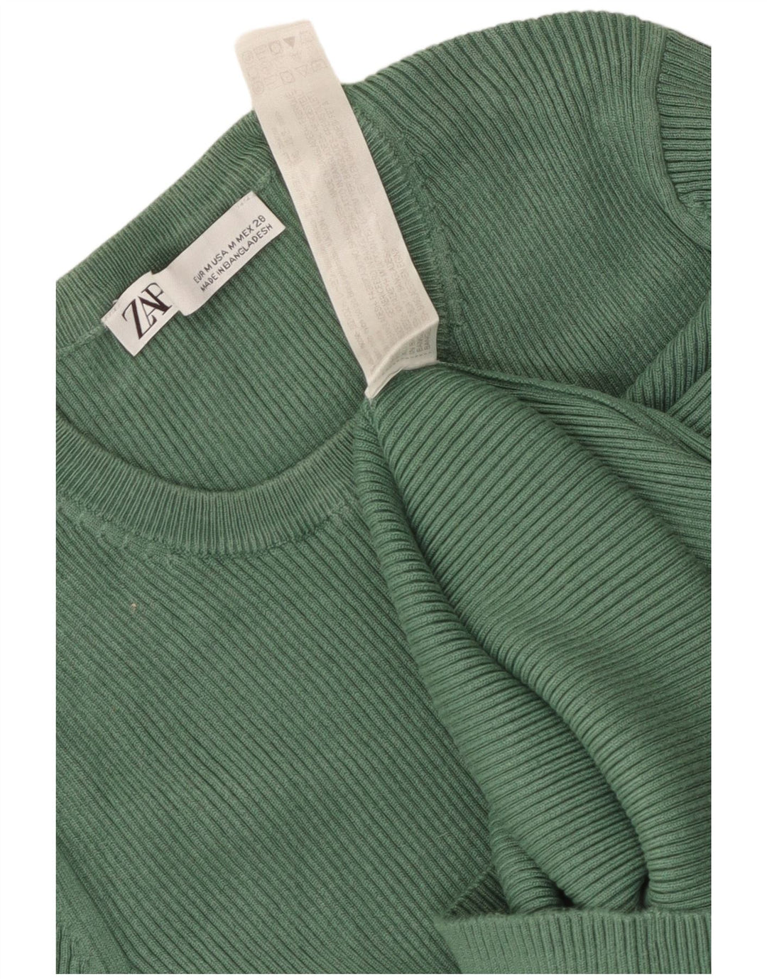 Suéter feminino Zara com gola redonda e manga 1/2 Reino Unido 14 viscose verde médio