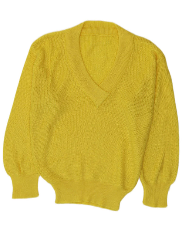 Suéter feminino vintage com decote em V Reino Unido 16 grande amarelo