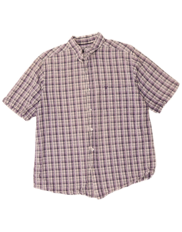 Camisa masculina de manga curta James Pringle, grande, roxo, xadrez, algodão