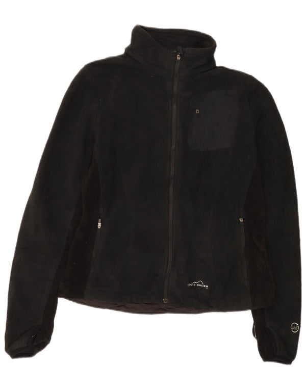 Jaqueta de lã feminina Eddie Bauer UK 14 poliéster preto médio