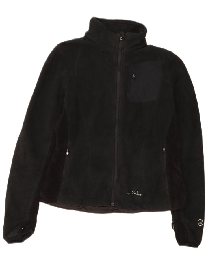 Jaqueta de lã feminina Eddie Bauer UK 14 poliéster preto médio