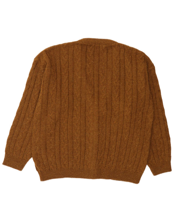 Suéter cardigã masculino vintage IT 54 XL lã de alpaca marrom
