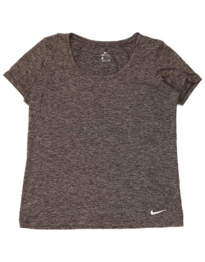 Camiseta feminina Nike Dri Fit UK 16 grande poliéster manchado cinza