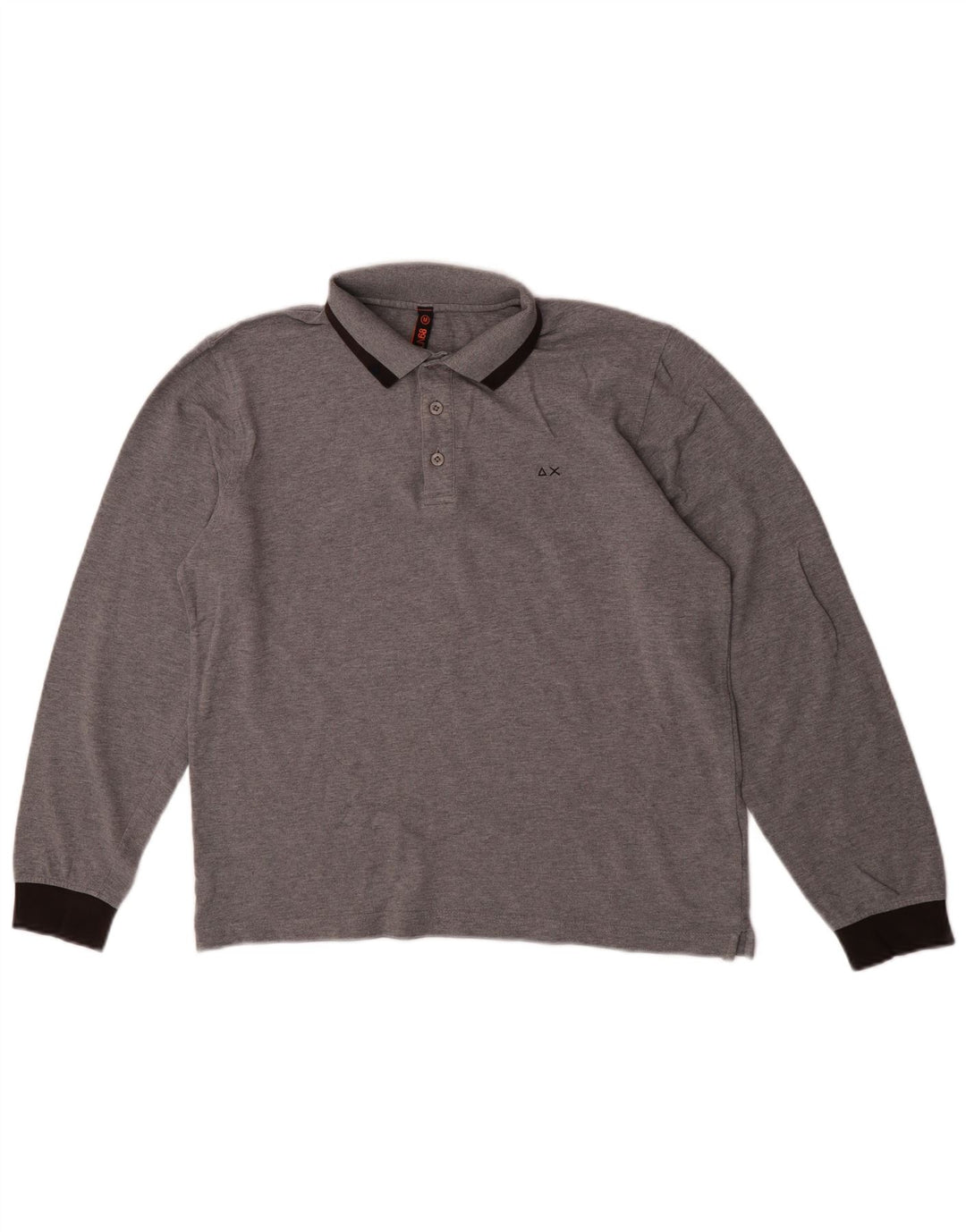 Sun68 Camisa polo masculina de manga comprida cinza médio algodão colorblock
