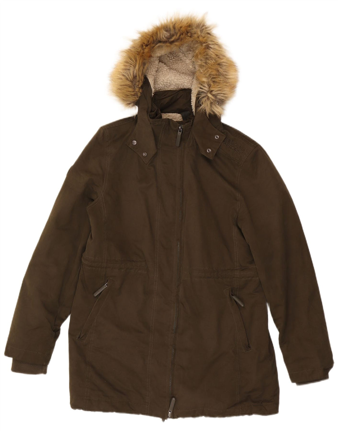 Jaqueta parka feminina SUPERDRY com capuz UK 18 XL cáqui poliéster