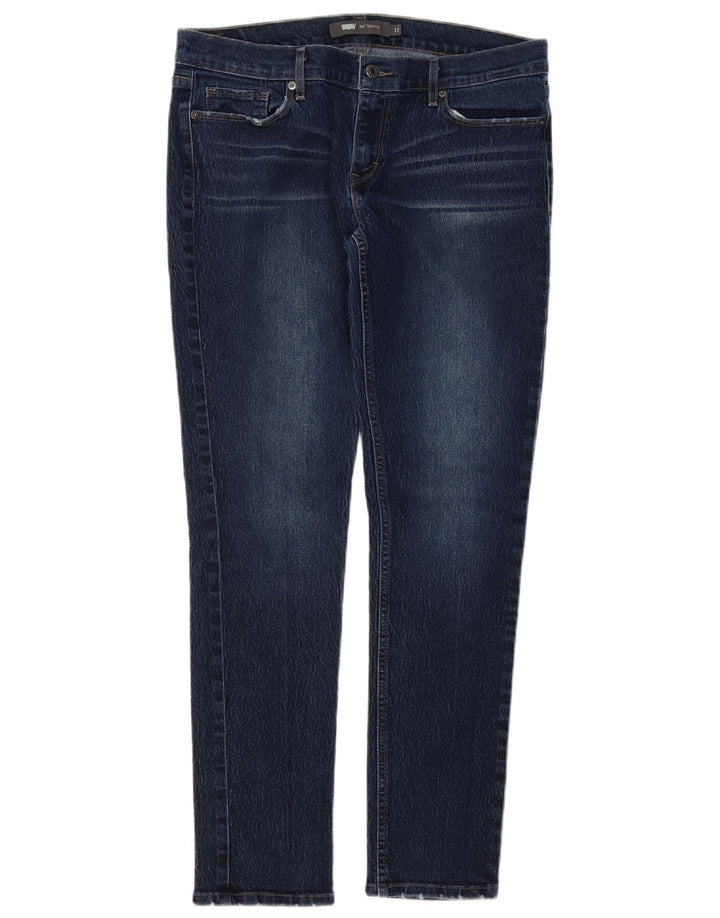 Levi's feminino 524 skinny jeans US 13 grande W31 L32 azul marinho algodão