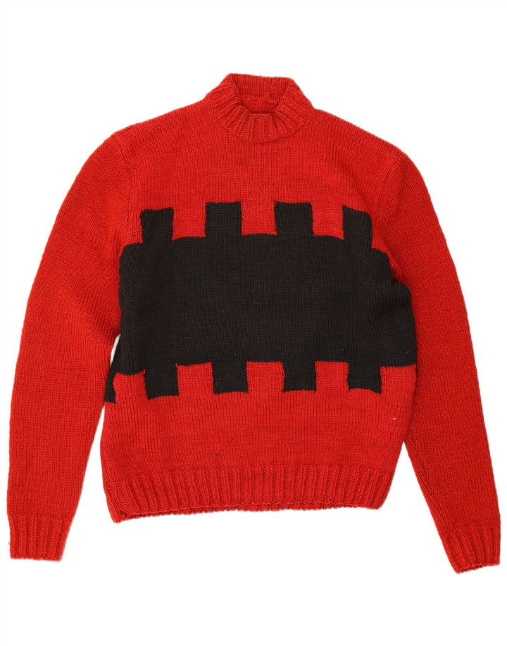 Suéter vintage masculino com gola tartaruga grande geométrico vermelho