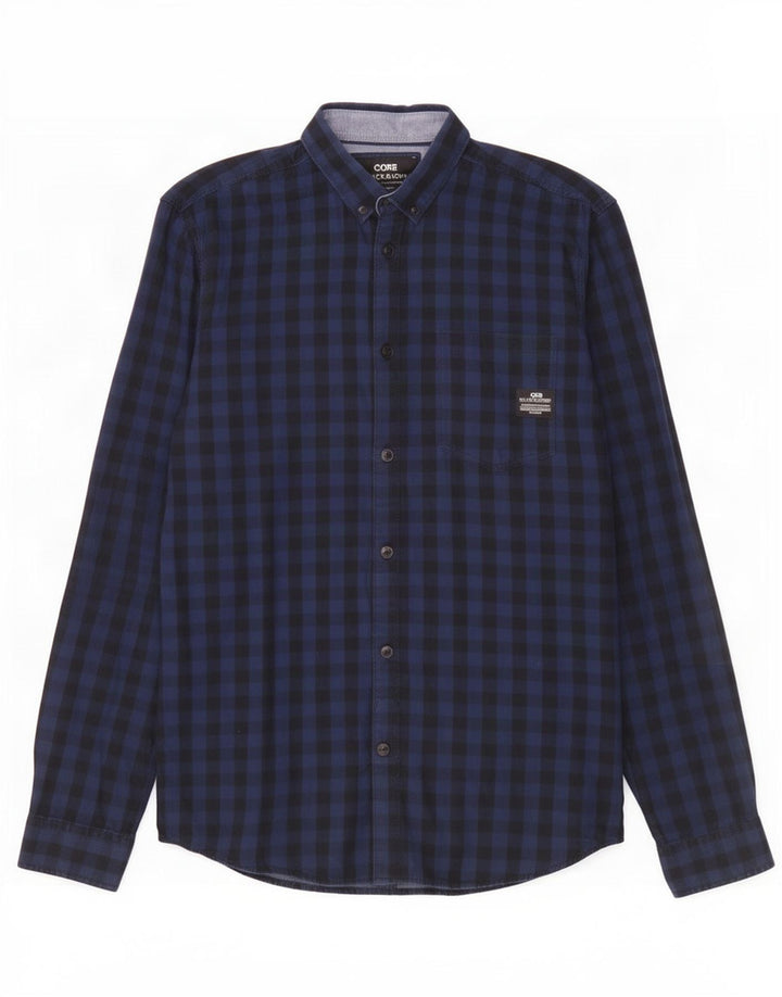 Camisa masculina de trabalho Jack & Jones pequena azul marinho algodão guingão