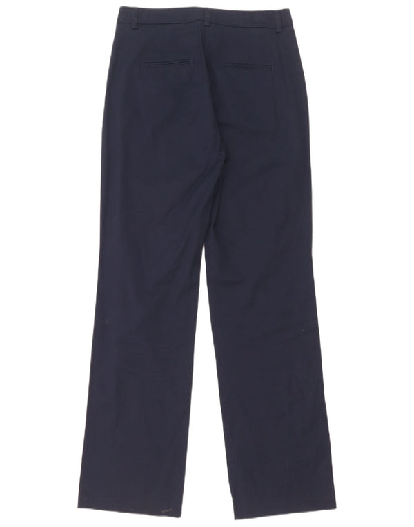 Calça chino reta feminina Benetton Reino Unido 8 pequeno W28 L31 algodão azul marinho