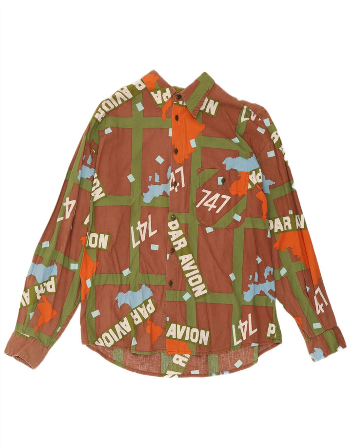 Camisa gráfica masculina Par Avion xadrez marrom médio