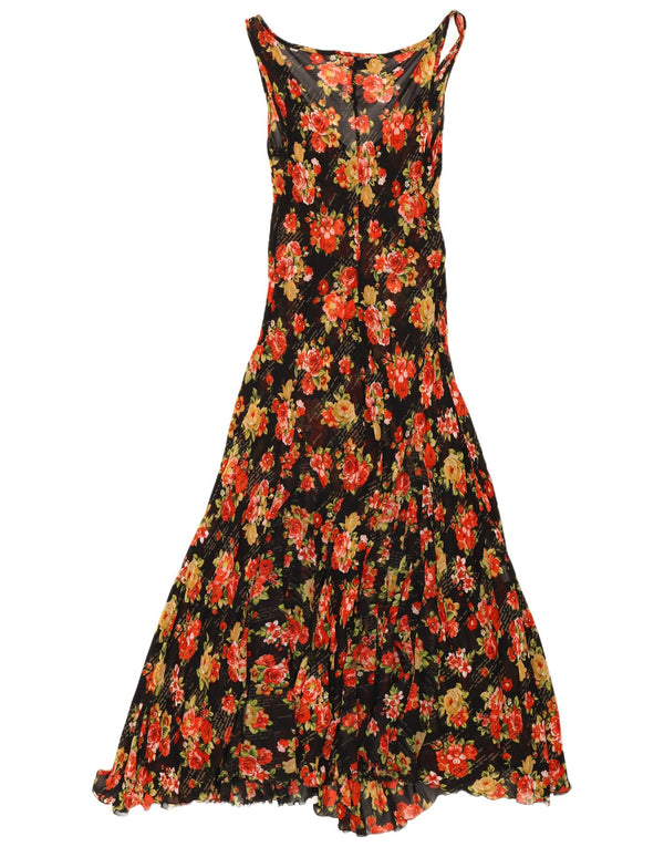 Conjunto duplo feminino sem mangas transparente vestido maxi UK 10 pequeno floral preto