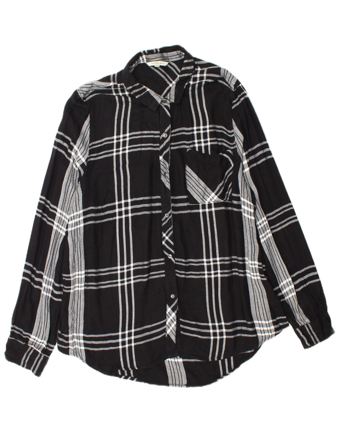 Camisa feminina de flanela CALVIN KLEIN JEANS Reino Unido 18 XL preto xadrez rayon