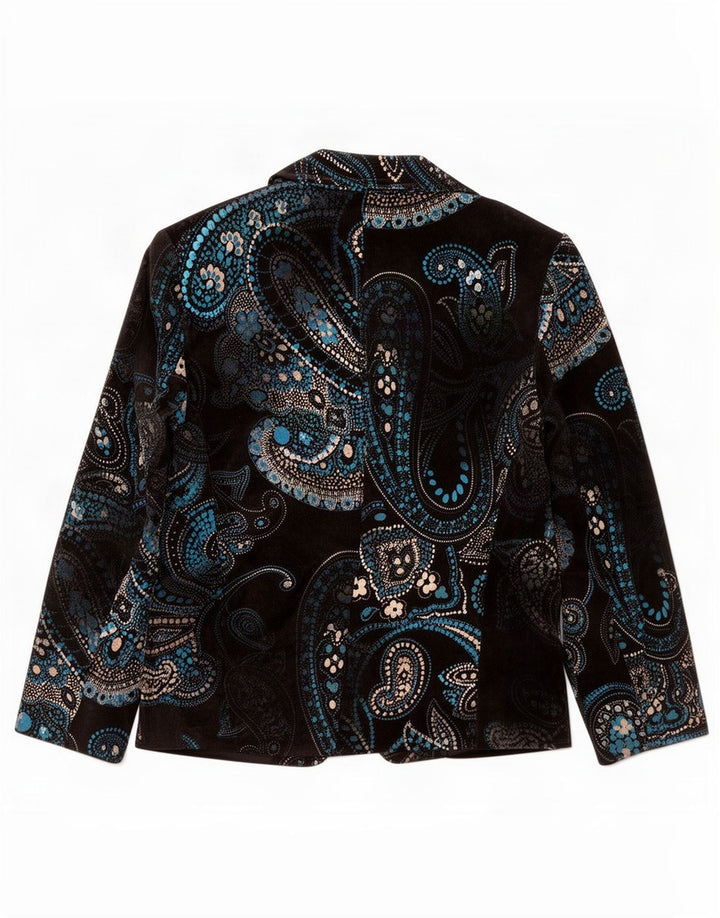 Jaqueta blazer feminina vintage com 2 botões IT 48 XL azul marinho algodão paisley