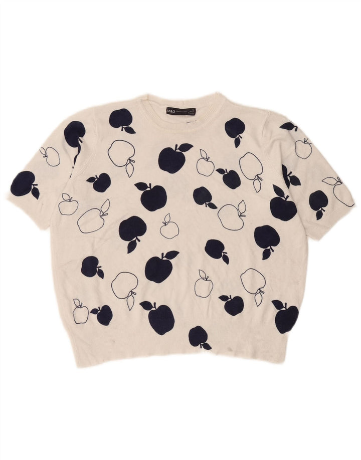 Suéter feminino Marks & Spencer com gola redonda e gola redonda Reino Unido 14 grande branco