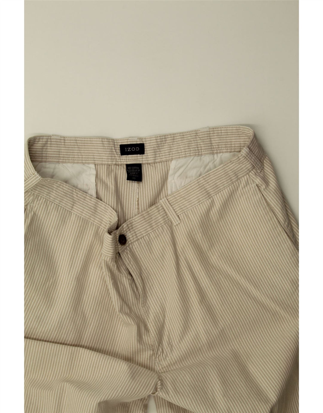 IZOD Mens Chino Shorts W40 XL Beige Pinstripe Cotton Vintage Izod and Second-Hand Izod from Messina Hembry 