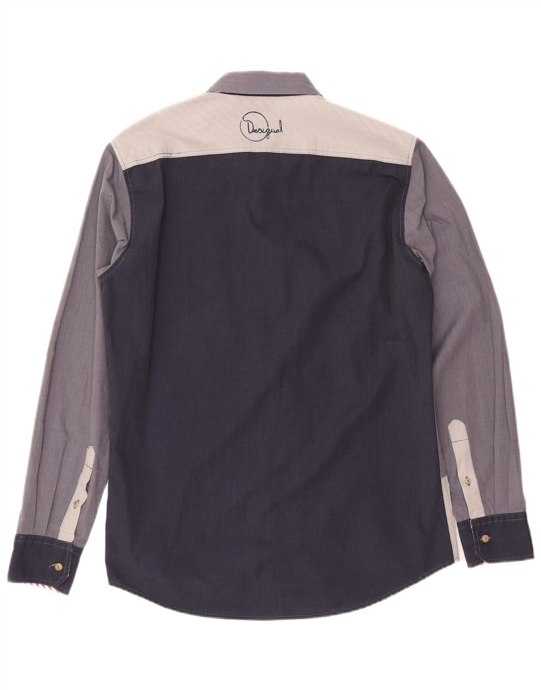 DESIGUAL Camisa gráfica masculina média azul marinho algodão colorblock