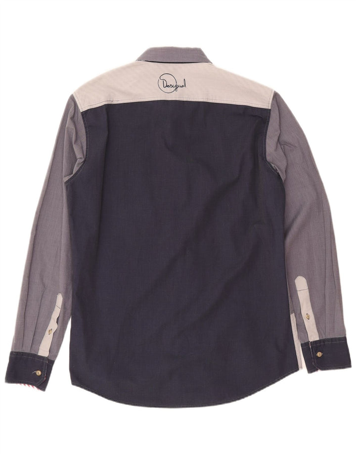 DESIGUAL Camisa gráfica masculina média azul marinho algodão colorblock