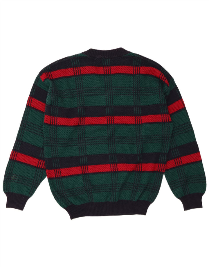 Suéter masculino VINTAGE com decote em V grande lã listrada verde