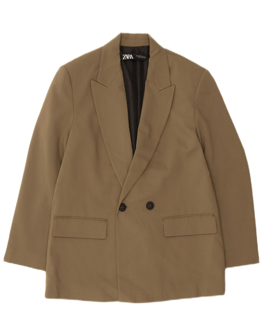Jaqueta blazer masculina Zara com peito duplo Reino Unido 34 XS cáqui poliéster