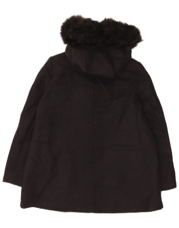 Zara Womens Hooded Oversized Overcoat UK 10 Small Black Wool