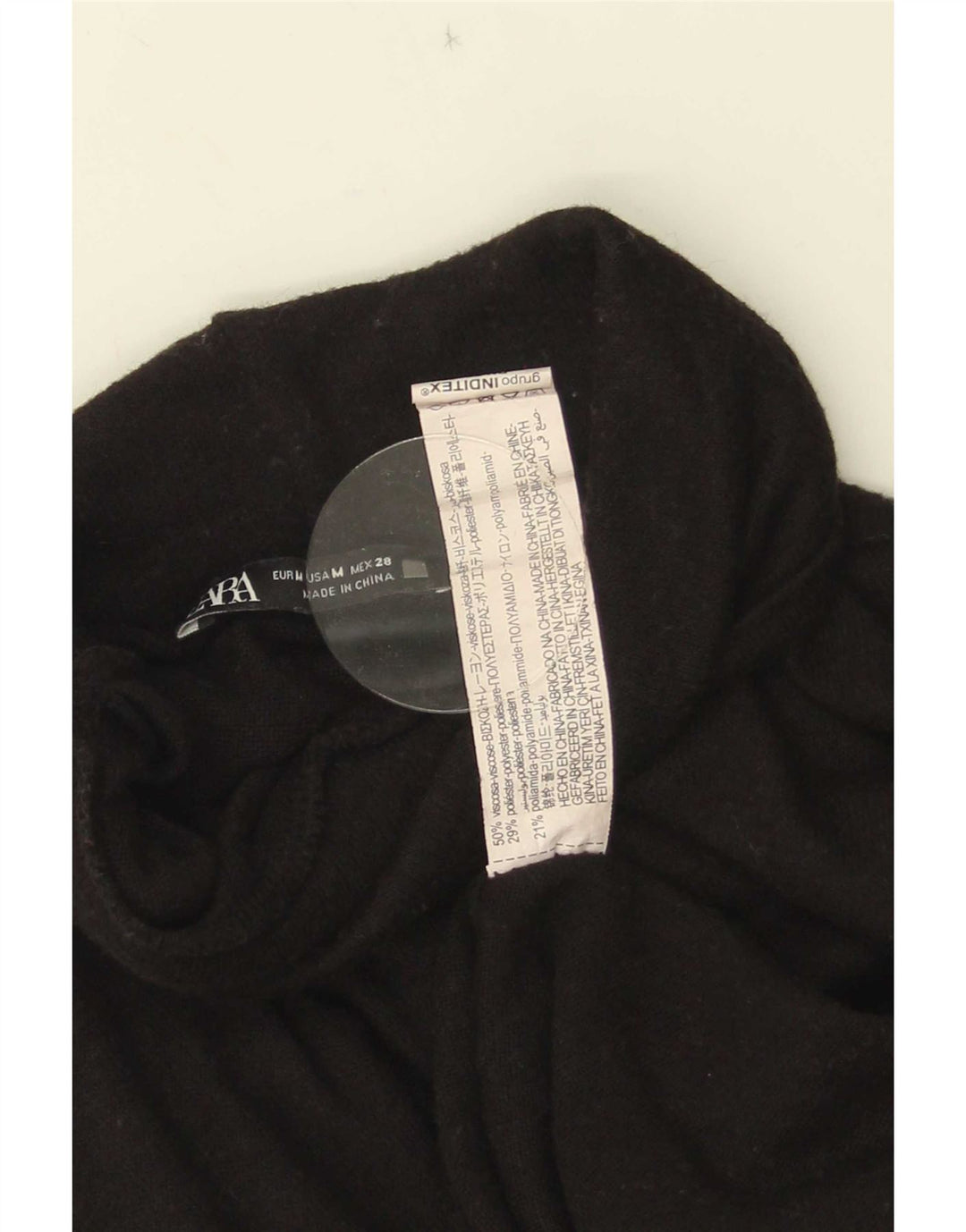 Top feminino Zara de manga comprida UK 14 viscose preta média