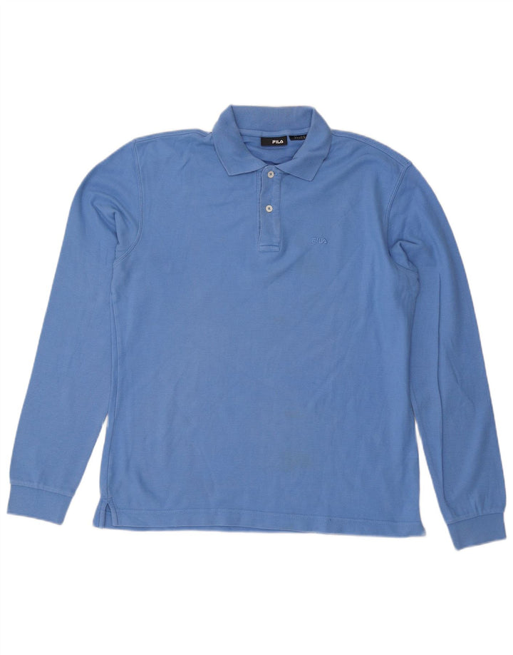 Polo masculino Fila de manga comprida médio azul algodão