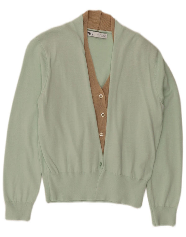 Suéter cardigã feminino Zara UK 10 pequeno viscose verde