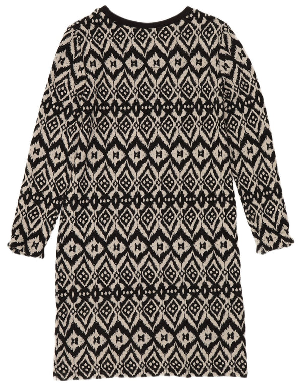 Vestido jumper feminino de manga comprida Marks & Spencer Reino Unido 8 pequeno preto geométrico