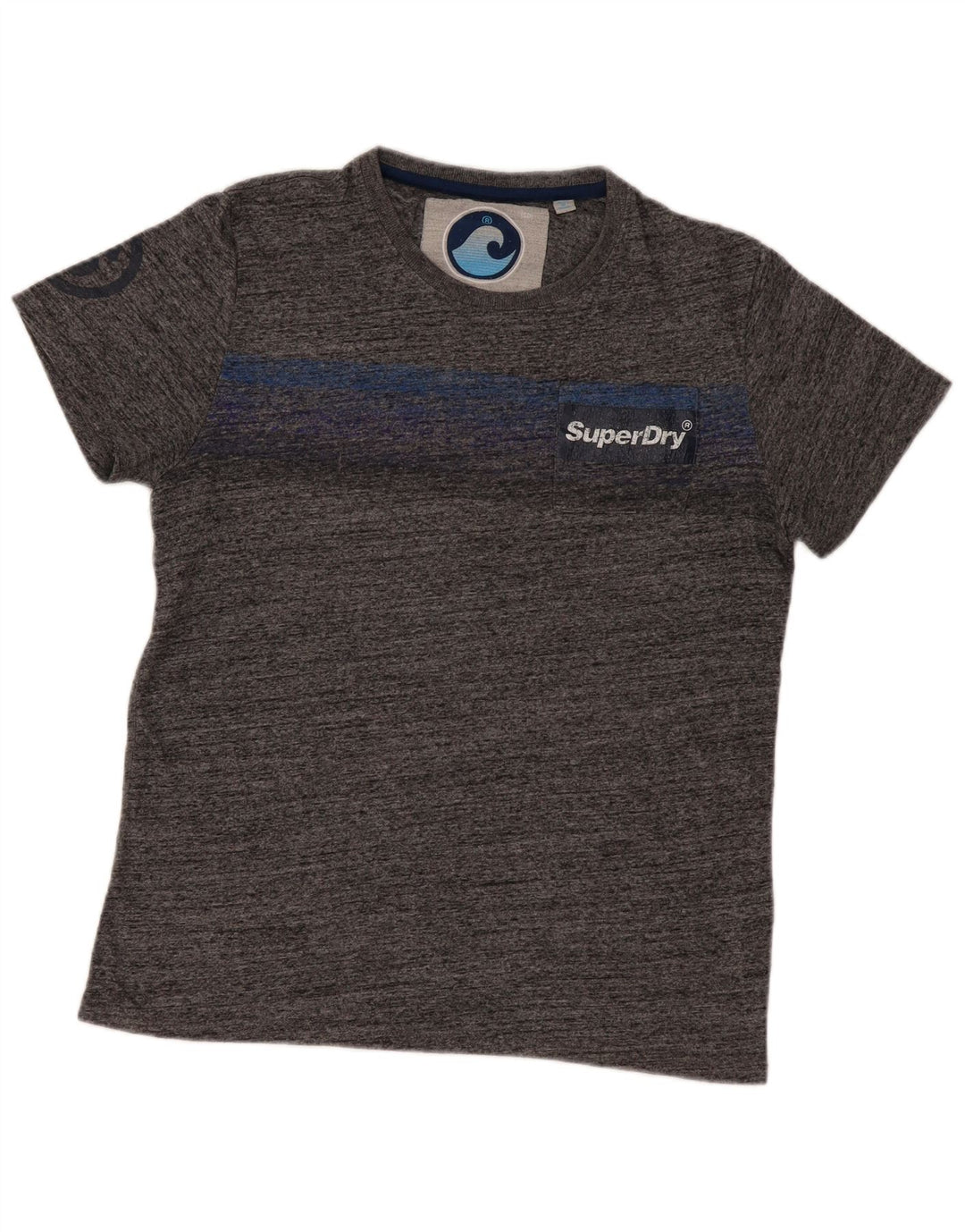 Camiseta gráfica masculina Superdry Top XL algodão manchado cinza