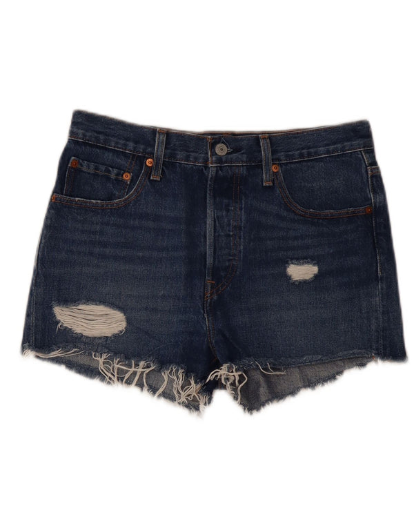 Shorts jeans feminino Levi's 501 desgastado W27 pequeno algodão azul marinho